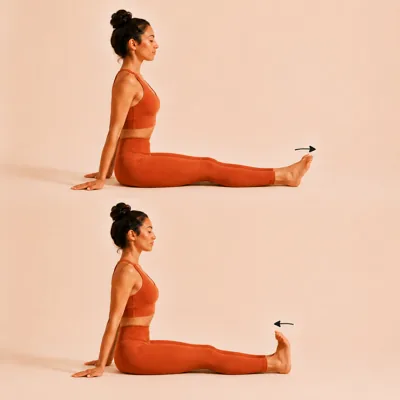 Pointing the toes away, then flexing the foot back and drawing the toes toward you.