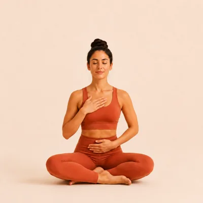 One hand resting on the belly and one on the chest, the position used to feel which one is moving.
