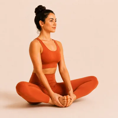 Soles of the feet together, knees falling open, hands holding the feet or ankles.