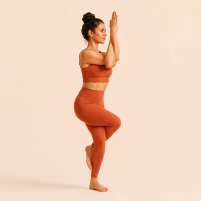 The full pose on this side, with the left arm crossed under the right.