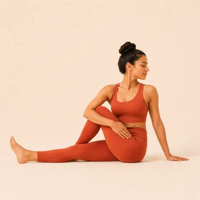 The same twist to the right, with the left foot crossed over.