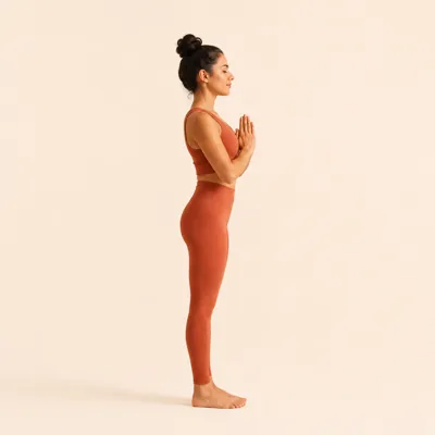 Prayer Pose: standing tall with the palms joined at the centre of the chest.
