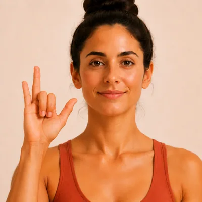 Vishnu Mudra: index and middle fingers folded to the palm, thumb and ring finger free to close each nostril.